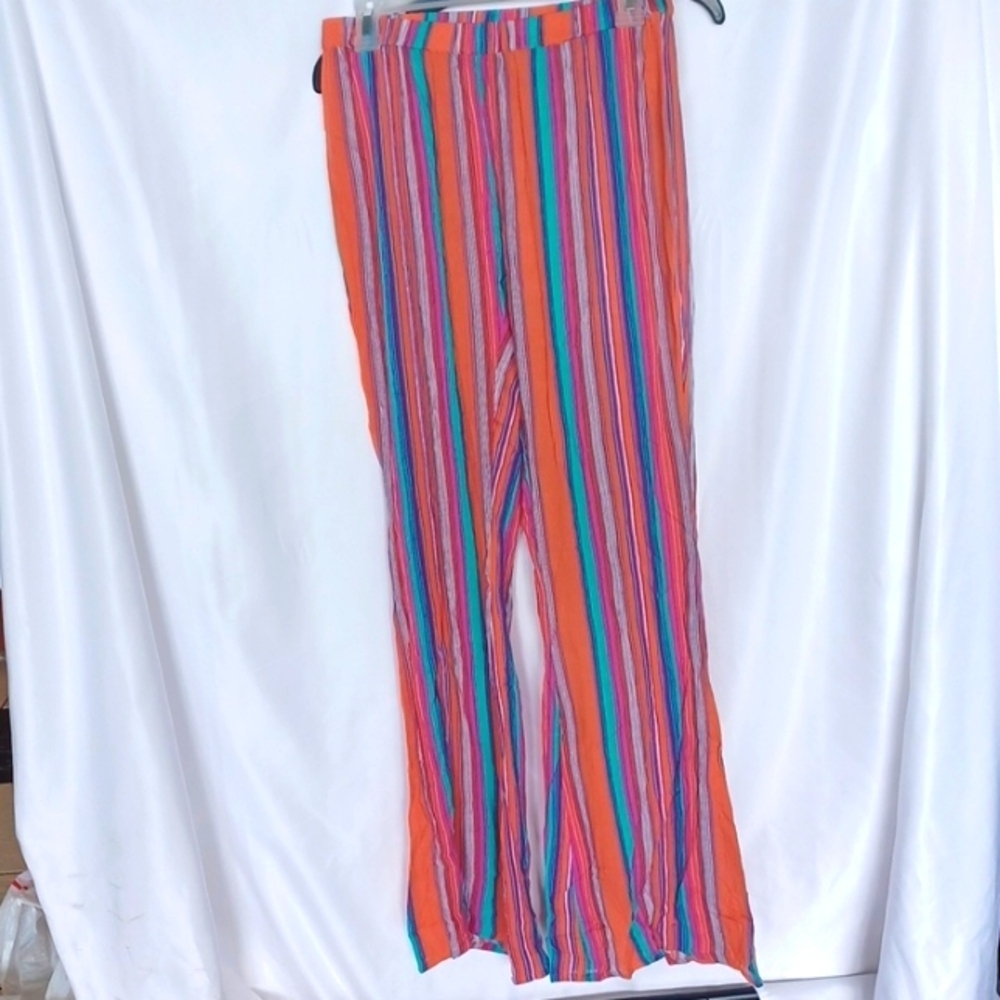 Rock&Roll cowgirl boho colorful striped bell bottom pants S